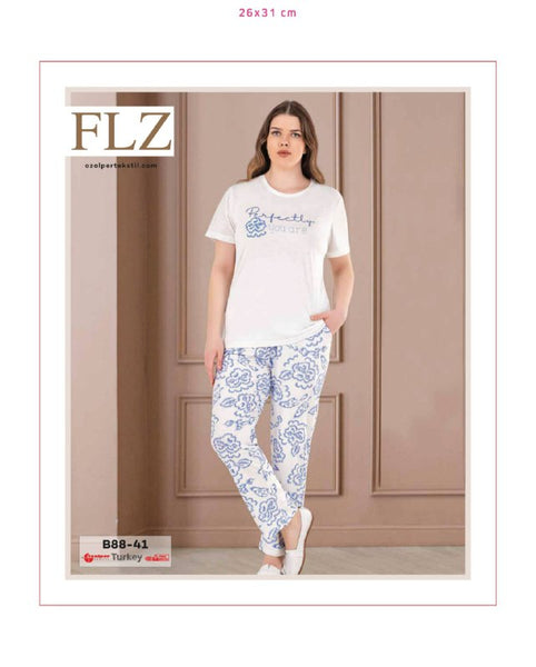 WOMEN'S SUMMER LARGE SIZE MODAL COTTON SHORT SLEEVE PAJAMA SET HOMEWEAR FLZ B88-41