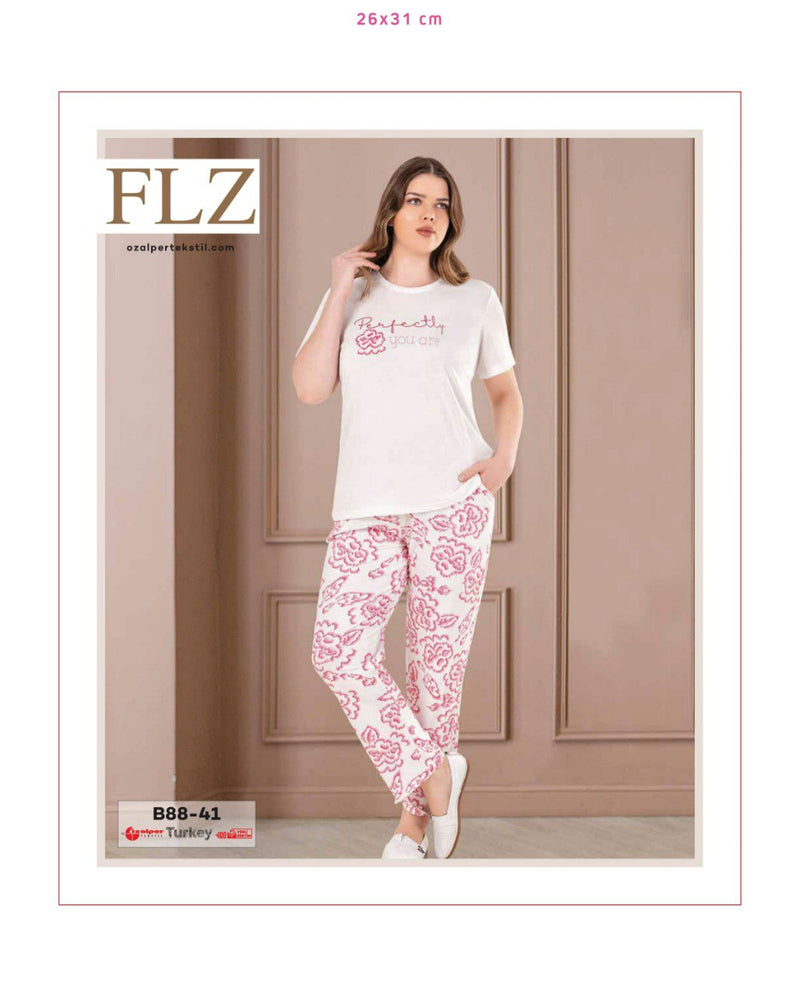 طقم بيجاما نسائي صيفي كبير الحجم من المودال القطني بأكمام قصيرة للمنزل FLZ B88-41