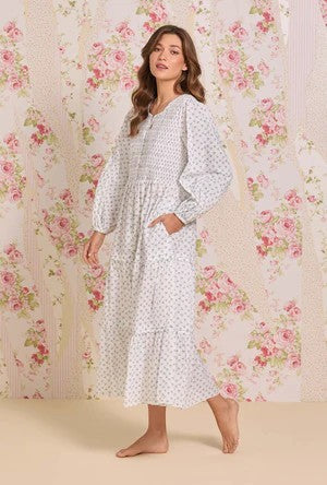 The "Hannah" Heirloom Mistletoe Cotton Lawn Button Front Nightgown 80107-101