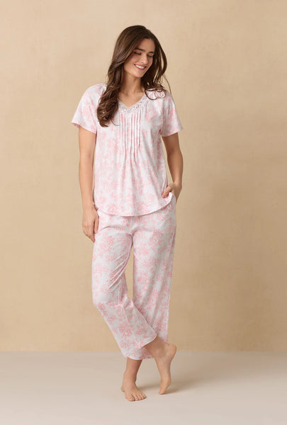 Coral Toile Capri Cotton Knit Pajama Set 92672-817-