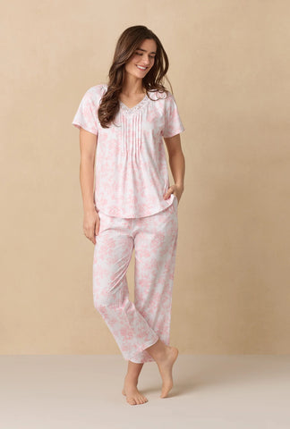 Coral Toile Capri Cotton Knit Pajama Set 92672-817-