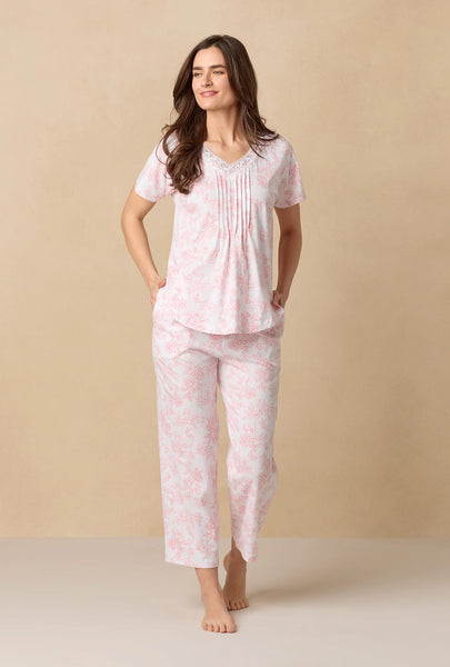 Coral Toile Capri Cotton Knit Pajama Set 92672-817-