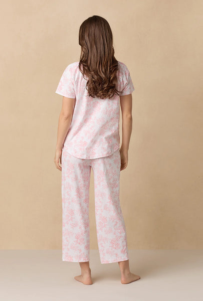 Coral Toile Capri Cotton Knit Pajama Set 92672-817-