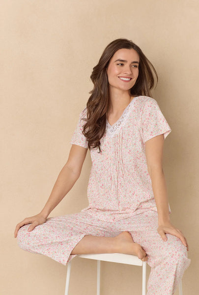 Meadow Floral Capri Cotton Knit Pajama Set 92672-163