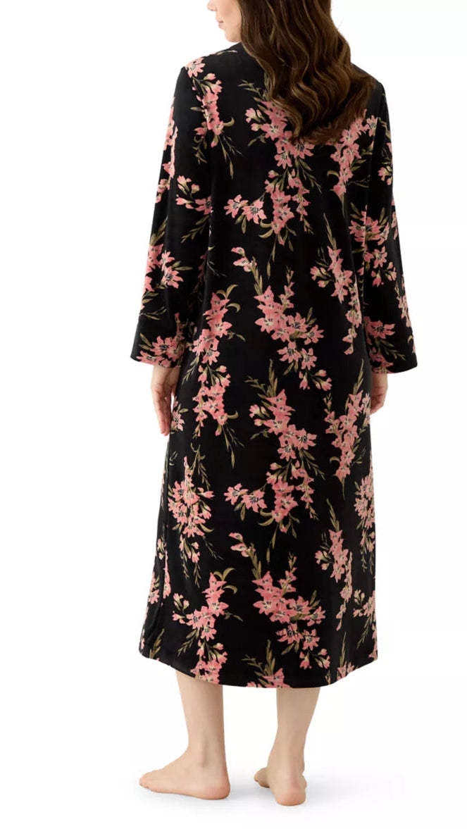 women's long luxe fleece zip-front robe featuring a floral design and deep pockets 866565-077
