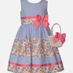 Little Girls 2T-16 Sleeveless Mixed-Media Striped/Floral Fit-And-Flare Dress 13393