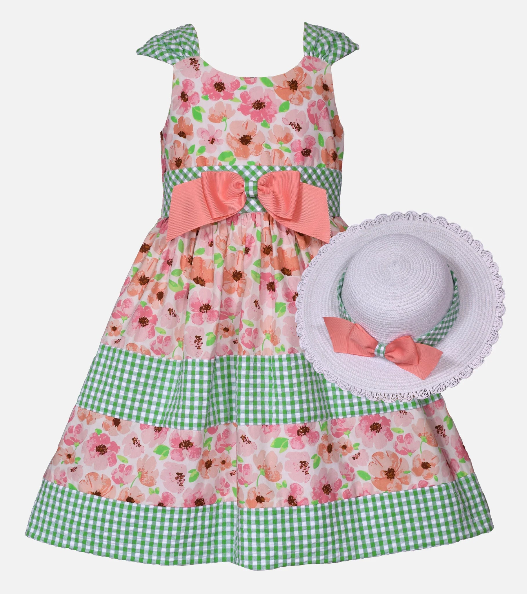 Little Girls 2T-6X Sleeveless Mixed-Media Floral/Check-Printed Fit-And-Flare Dress 13423