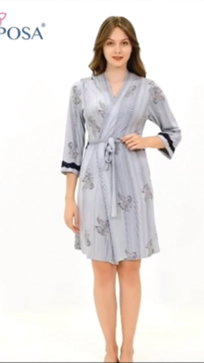 Long sleeve stretch cotton robe 60013
