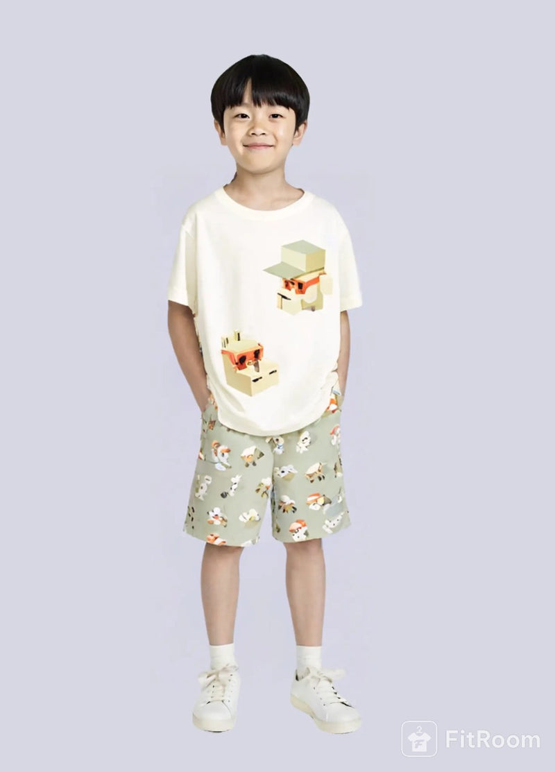 2PES SET Boy Silkscreen Print T-shirt/Shorts Ref. 26-3211-82 /3078-72