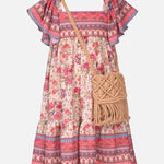 Lola Flutter Sleeve Dress with Macrame Bag 13399