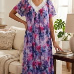 VIOLET Floral Satin Ballet Nightgown(MIDI)7031