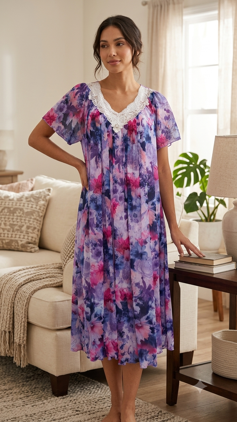 VIOLET Floral Satin Ballet Nightgown(MIDI)7031