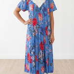 BLUE Floral Satin Ballet Nightgown(MIDI)7031