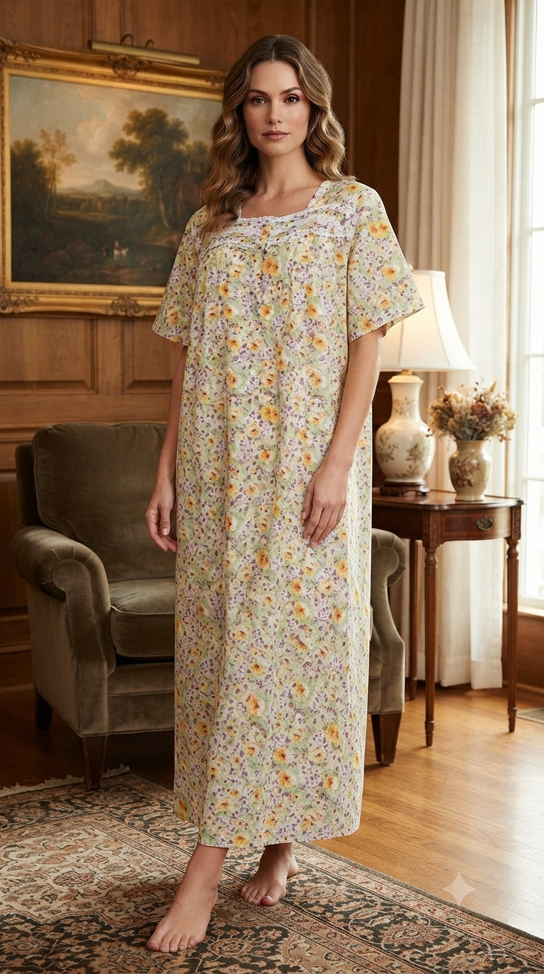 Women's long, short-sleeved cotton dress 25-36-A-3