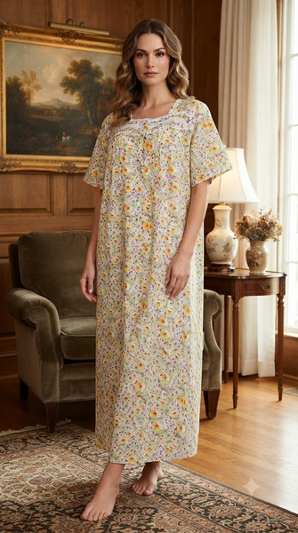 Women's long, short-sleeved cotton dress 25-36-A-3