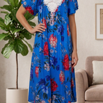 BLUE Floral Satin Ballet Nightgown(SHORT)6536