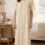 Light pure cotton half-sleeve dress with lace and front buttons 25-01-A-3