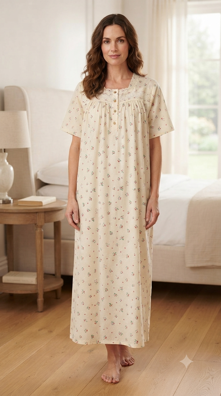 Light pure cotton half-sleeve dress with lace and front buttons 25-01-A-3