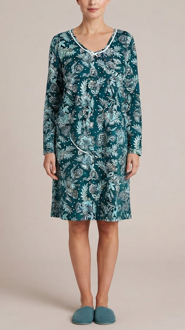 Ellen Tracy Floral Print Long Sleeve Short Nightgown N10038-315