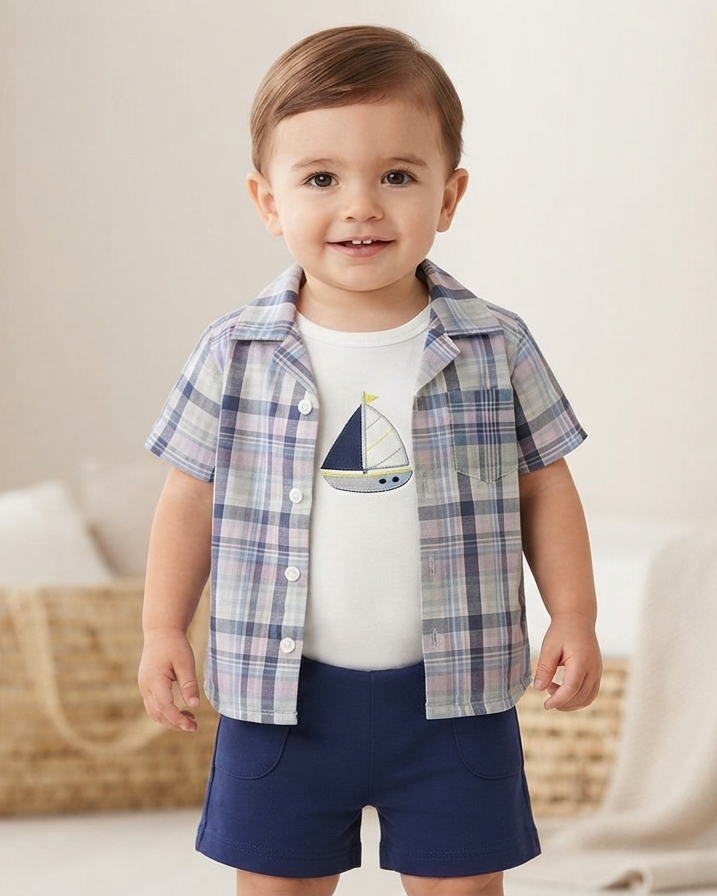 Let your little prince shine in a fresh summer look with this stylish 3-piece set. 17158