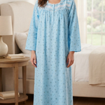 Long-sleeved dress in lightweight pure cotton with lace and front buttons 25-01-B-2