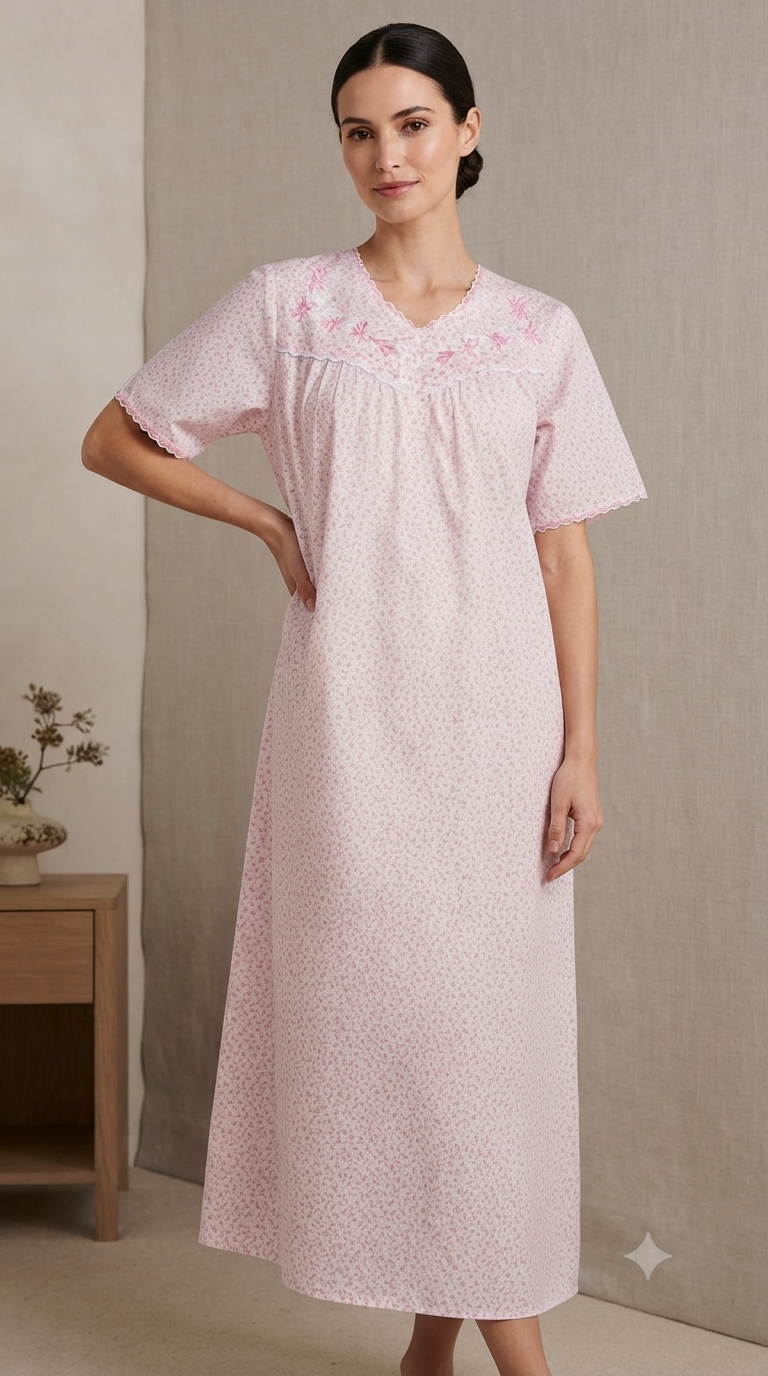 Women's long, short-sleeved cotton dress 25-35-A-3
