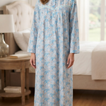 Long-sleeved dress in lightweight pure cotton with lace and front buttons 25-04-B-2