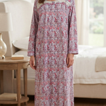 Long-sleeved dress in lightweight pure cotton with lace and front buttons 25-08-B-3