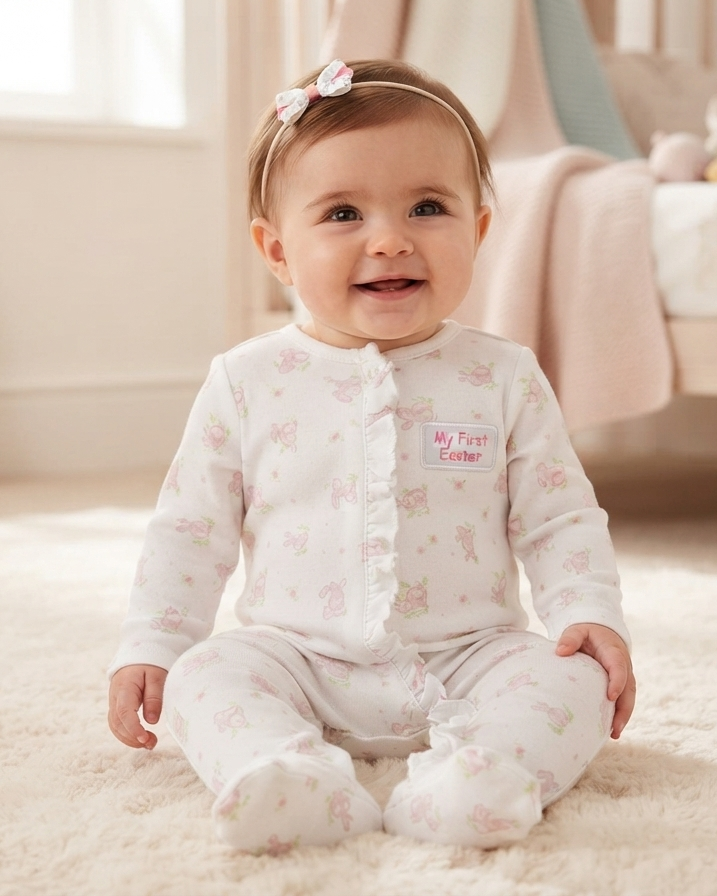 Zipper Footed One-Piece and Hat 17178