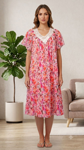 PINK Floral Satin Ballet Nightgown(SHORT)6031