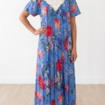 BLUE Floral Satin Ballet Nightgown(LONG) 9031