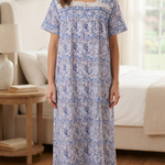 Heavyweight pure cotton half-sleeve dress with lace and 30cm zipper 25-08-A-2