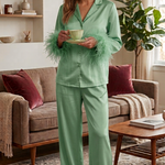 satin pajama set with feather-trimmed sleeves 60180/P