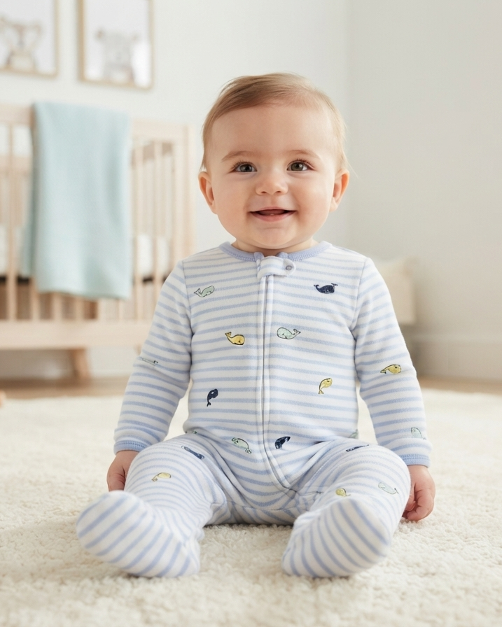 Zipper Footed One-Piece and Hat 17153