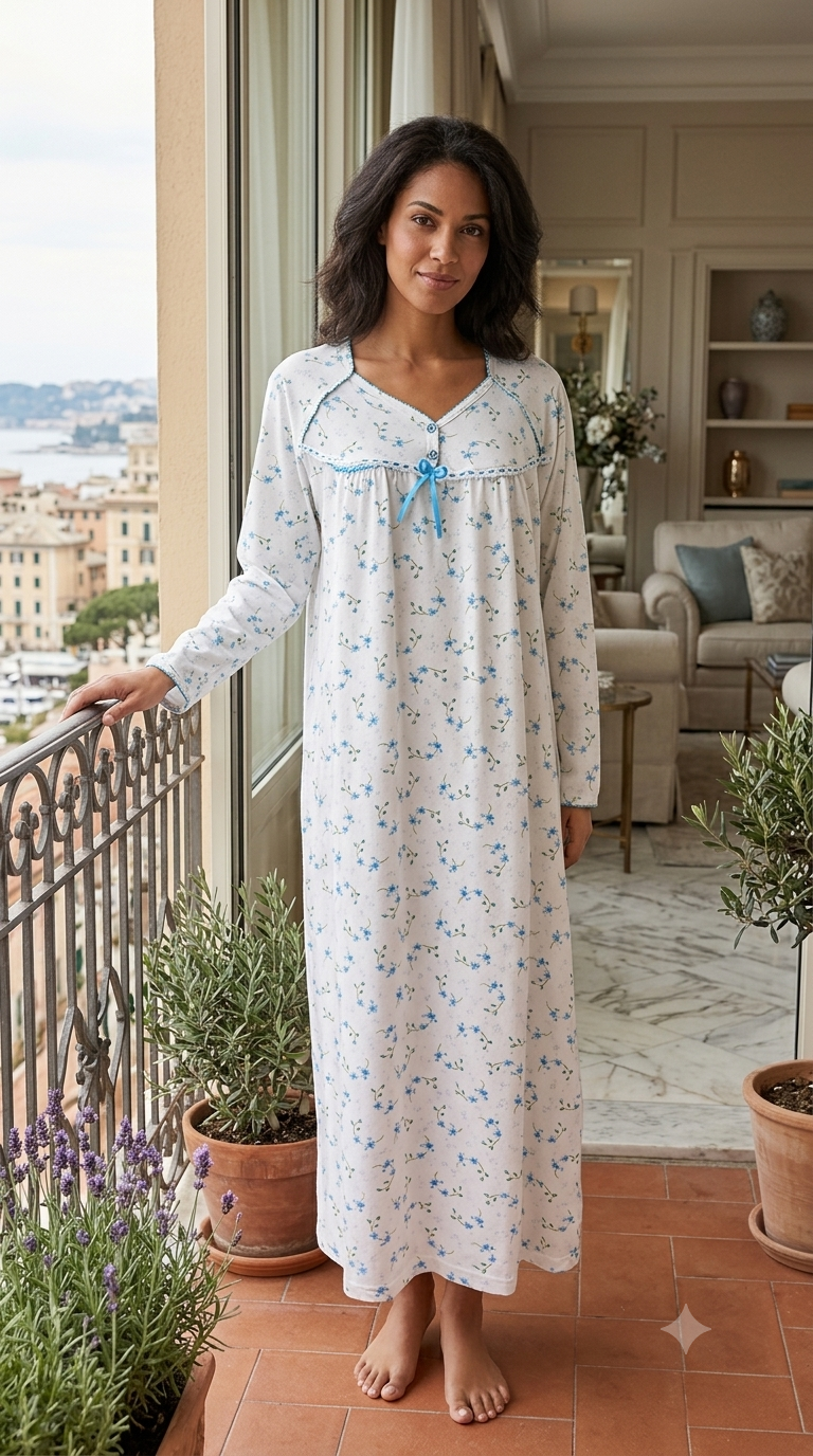 Women's long-sleeved cotton dress LIGHT BLUE 134