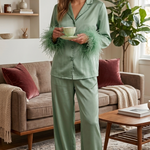 satin pajama set with feather-trimmed sleeves 60180/P