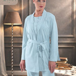 Women's two-piece sleepwear set (robe and pajamas) in soft pink and blue, featuring luxurious touches. 50216