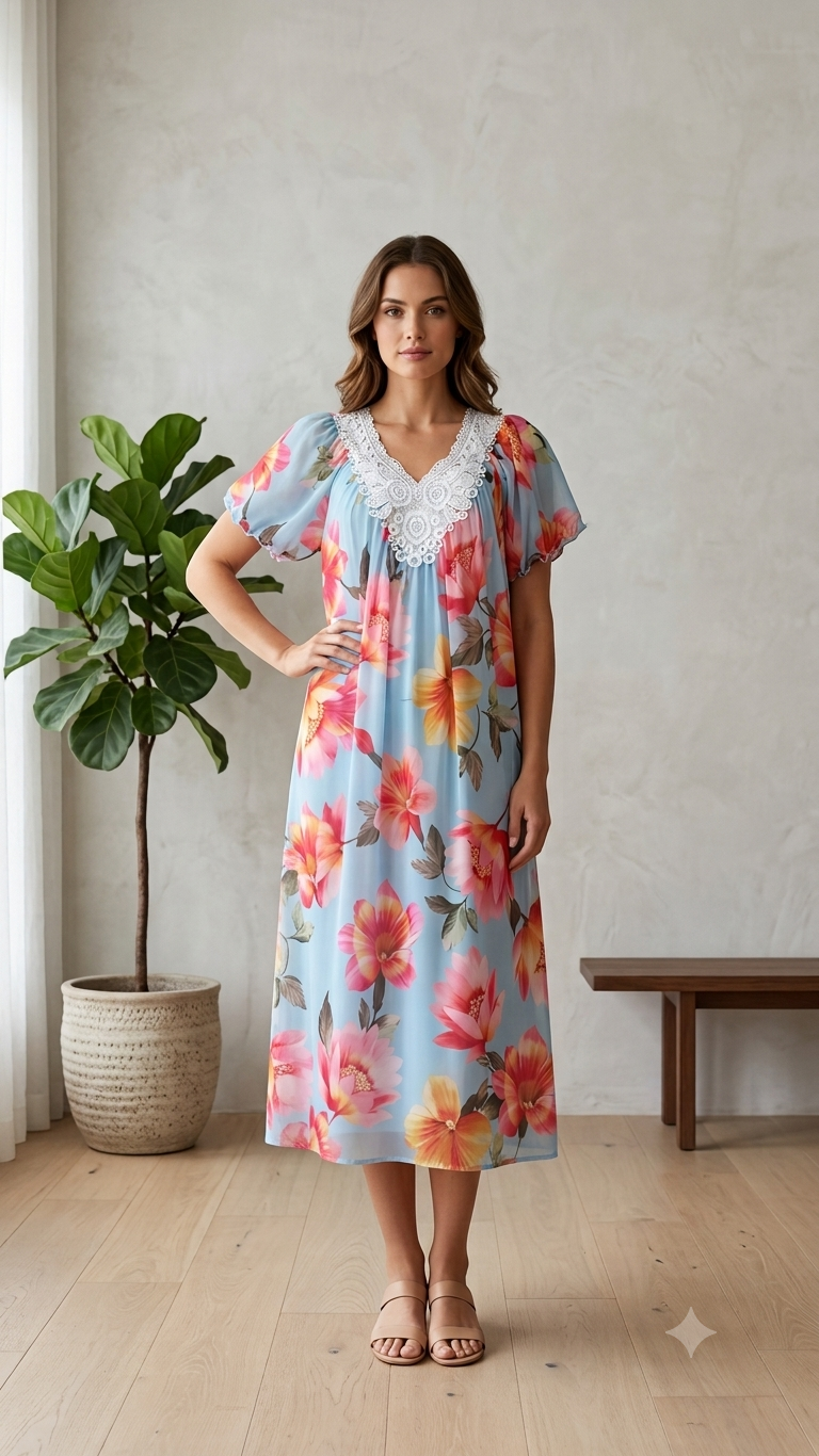 GREEN Floral Satin Ballet Nightgown(MIDI)7536