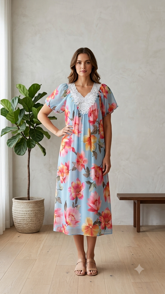 GREEN Floral Satin Ballet Nightgown(MIDI)7536