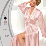 Women's long luxury satin robe with elegant lace sleeves by Jasmin Lingerie – Model 470