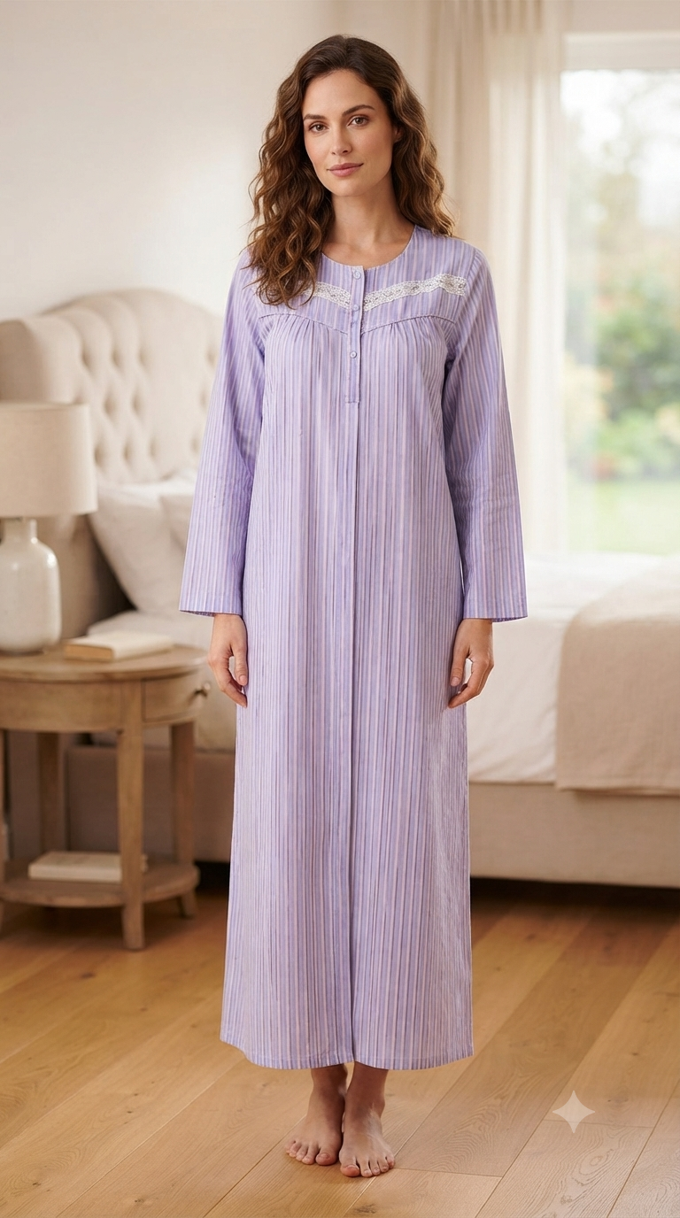 Women's striped long-sleeved cotton dress 25-19-B-2