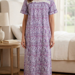 Heavyweight pure cotton half-sleeve dress with lace and 30cm zipper 25-08-A-1