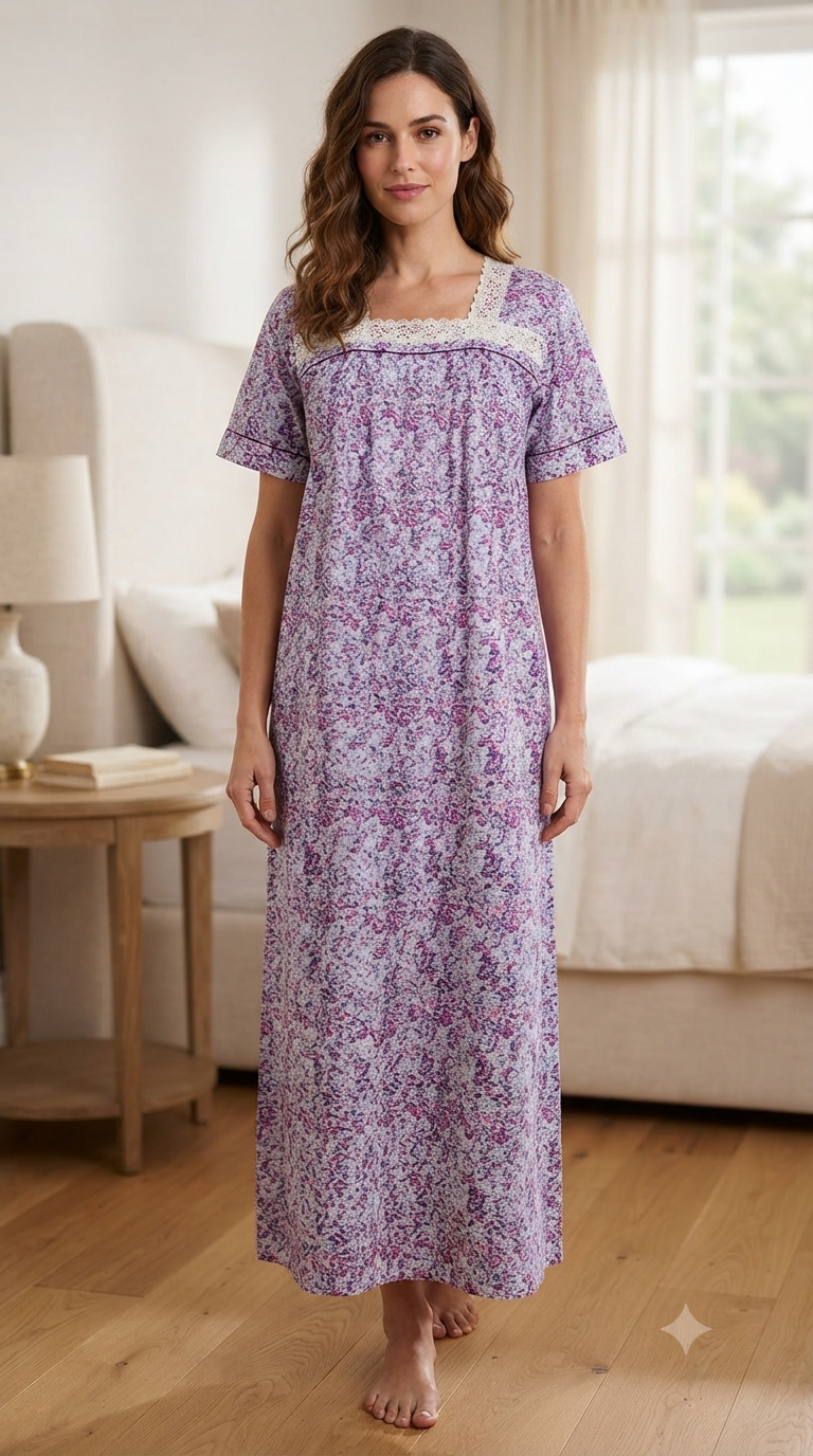 Heavyweight pure cotton half-sleeve dress with lace and 30cm zipper 25-08-A-1