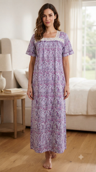 Heavyweight pure cotton half-sleeve dress with lace and 30cm zipper 25-08-A-1