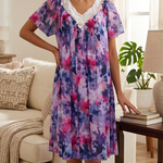 VIOLET Floral Satin Ballet Nightgown(SHORT)6031