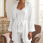 Luxurious comfort: "A modern, soft silk pajama set for a home look." 2613