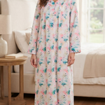 Long-sleeved dress in lightweight pure cotton with lace and front buttons 25-09-B-3