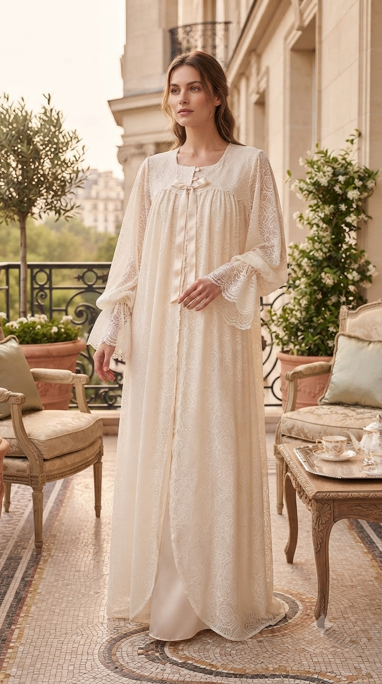 Beige double reception piece containing an inner piece of soft silk, and an outer piece of perforated chiffon. 60126-L