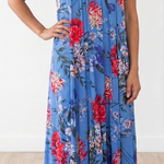 BLUE Floral Satin Ballet Nightgown(MIDI)7031