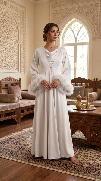 Luxurious satin reception set adorned with soft feathers 60186/L